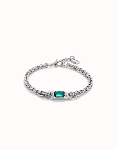 Unode50 Sterling Silver-plated Chain Bracelet With Green Crystal In Metallic