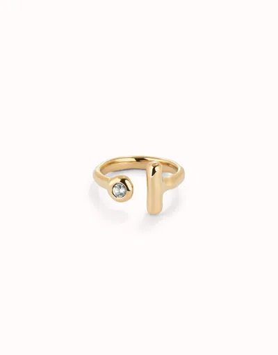 Unode50 Ring Of Metal Alloy Plated In Gold 18k With White Topaz
