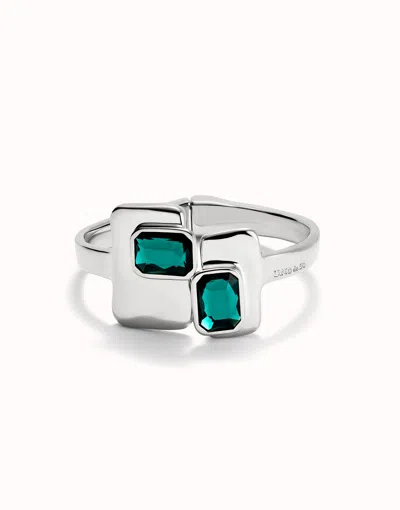 Unode50 Metal Alloy Bracelet Plated In Sterling Silver With Green And White Faceted Crystals Duplicate In Metallic