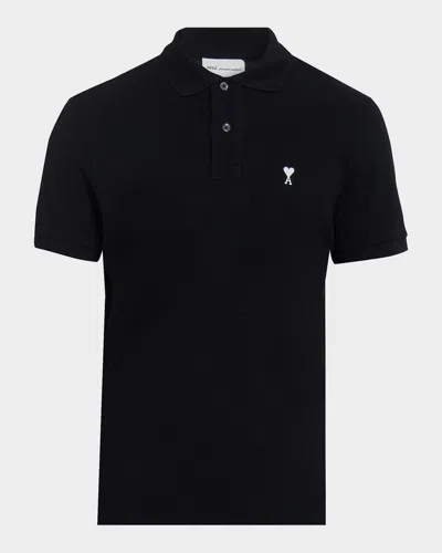 Ami Alexandre Mattiussi Black Polo Shirt With Ami De Coeur Logo Embroidered On The Front In Cotton Man In Multi