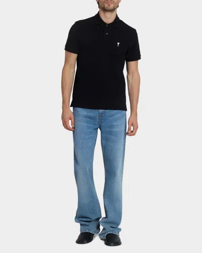 Ami Alexandre Mattiussi Black Polo Shirt With Ami De Coeur Logo Embroidered On The Front In Cotton Man In Multi