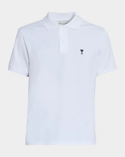 Ami Alexandre Mattiussi Ami Paris Men White Polo Shirt With Adc Embroidery On The Front And Classic Collar In Cotton Man In Multi