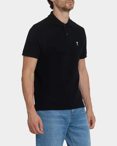 Ami Alexandre Mattiussi Black Polo Shirt With Ami De Coeur Logo Embroidered On The Front In Cotton Man In Multi