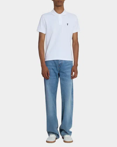 Ami Alexandre Mattiussi Ami Paris Men White Polo Shirt With Adc Embroidery On The Front And Classic Collar In Cotton Man In Multi