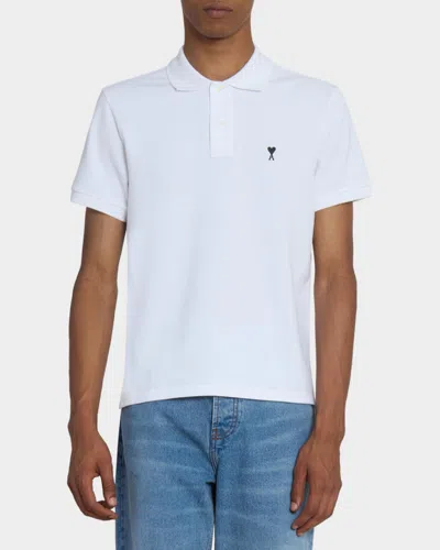 Ami Alexandre Mattiussi Ami Paris Men White Polo Shirt With Adc Embroidery On The Front And Classic Collar In Cotton Man In Multi