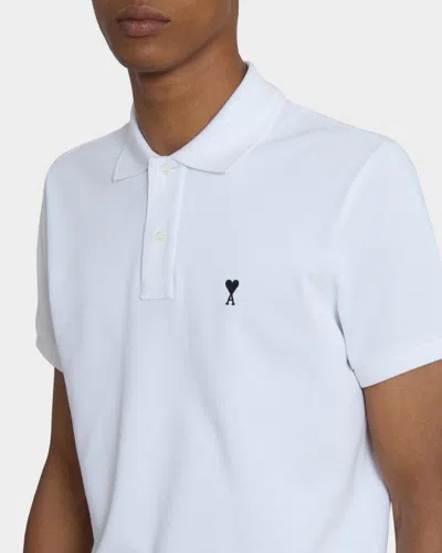 Ami Alexandre Mattiussi Ami Paris Men White Polo Shirt With Adc Embroidery On The Front And Classic Collar In Cotton Man In Multi
