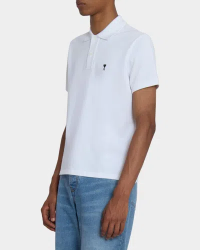 Ami Alexandre Mattiussi Ami Paris Men White Polo Shirt With Adc Embroidery On The Front And Classic Collar In Cotton Man In Multi