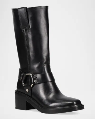 Frye Kate Harness Leather Mid-calf Boots In Black