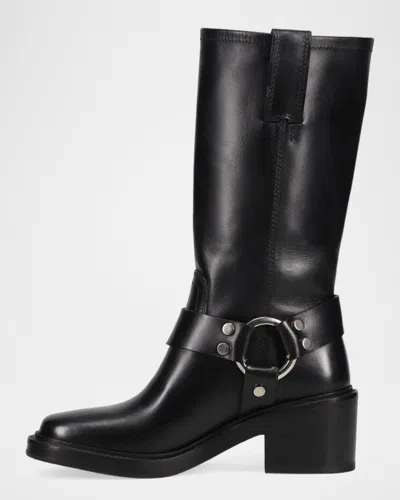 Frye Kate Harness Leather Mid-calf Boots In Black