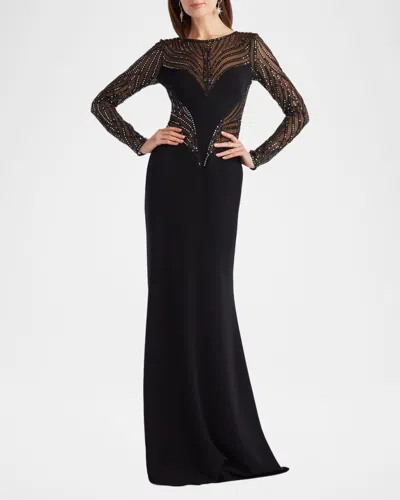 Tadashi Shoji Duin Sequin Hourglass Embroidered Gown In Black