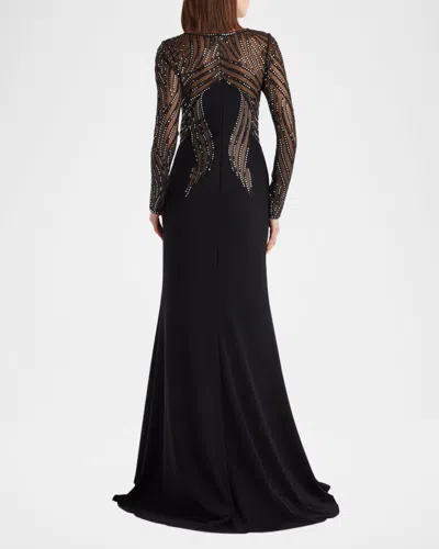 Tadashi Shoji Duin Sequin Hourglass Embroidered Gown In Black