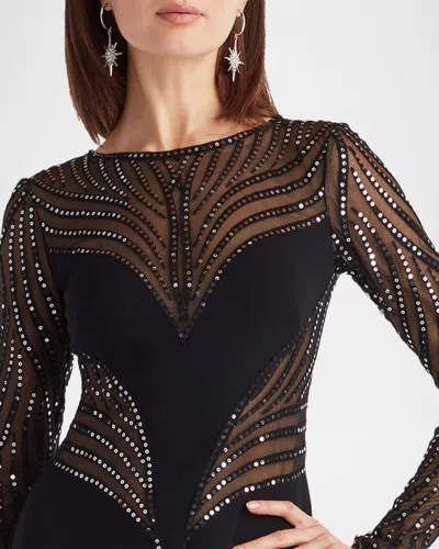 Tadashi Shoji Duin Sequin Hourglass Embroidered Gown In Black