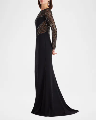 Tadashi Shoji Duin Sequin Hourglass Embroidered Gown In Black