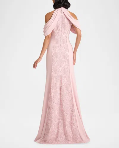 Tadashi Shoji Kato Embroidered Off-shoulder Halter Gown In Pink
