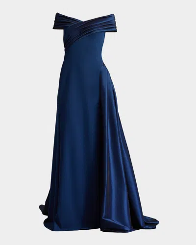 Tadashi Shoji Elysian Draped Overlay Train Gown In Brown