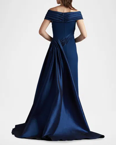 Tadashi Shoji Elysian Draped Overlay Train Gown In Brown