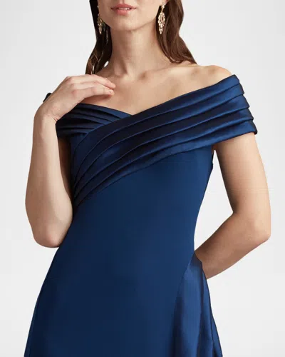 Tadashi Shoji Elysian Draped Overlay Train Gown In Brown