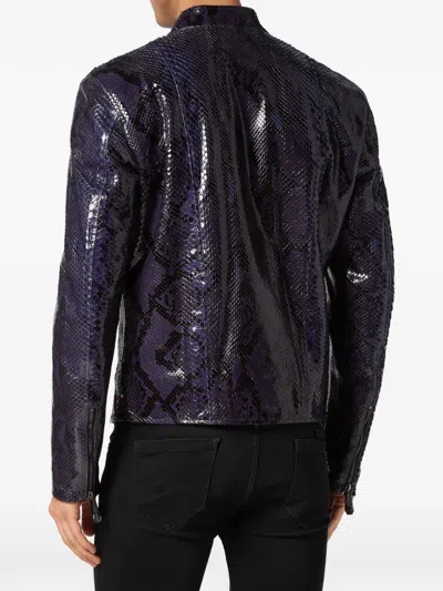 Philipp Plein Python-leather Biker Jacket In Purple