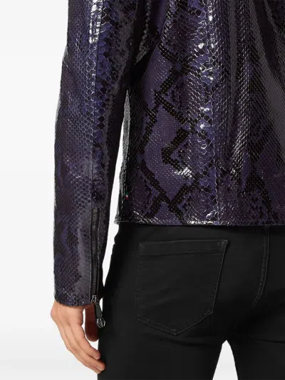 Philipp Plein Python-leather Biker Jacket In Purple