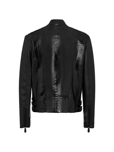 Philipp Plein Python Leather Biker Jacket In Black