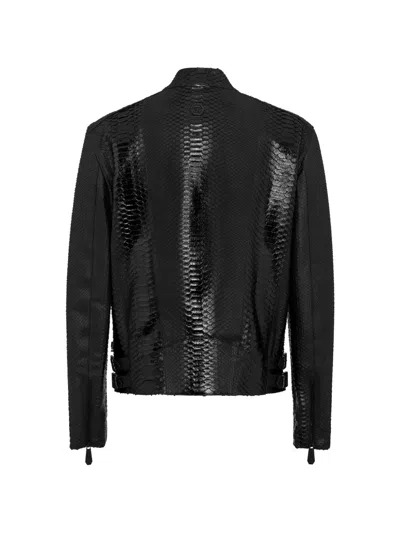 Philipp Plein Python Leather Biker Jacket In Black