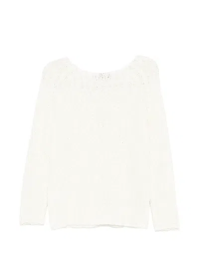 Dunst Crochet Crewneck Sweater Long Sleeves In White