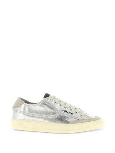 Autry Windscape Low Silver Canvas Suede Cow Leather Rubber Sneakers In Gray