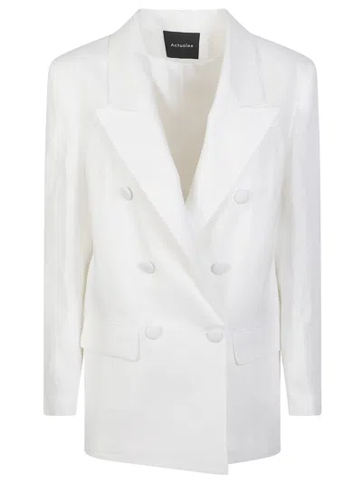 Actualee Double-breasted Linen Jacket In Neutral