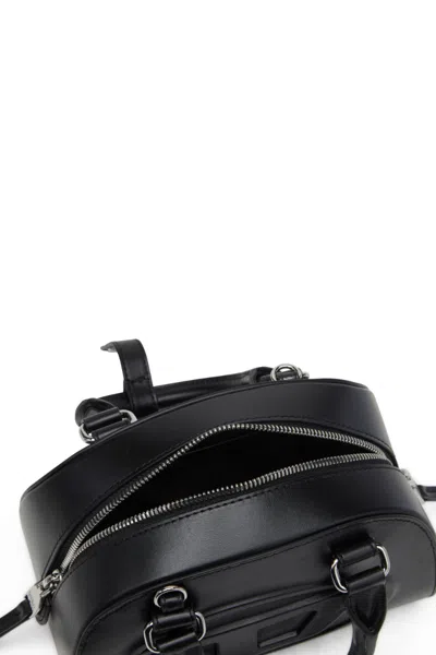 Diesel 1dr Dome-mini Bowling Bag In Snake-effect Leather In Black