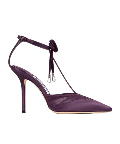 Jimmy Choo Afia Mesh 100 Satin And Ruched Tulle Sandal Sandals Violet In Purple