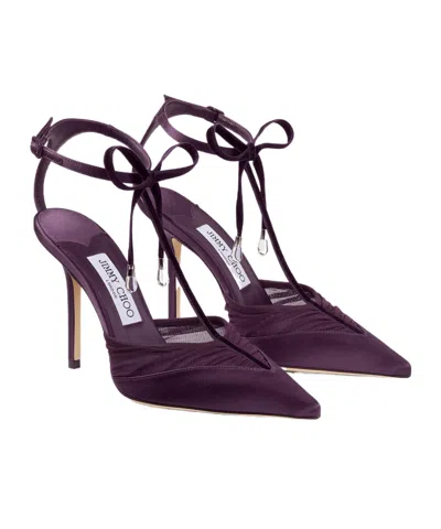 Jimmy Choo Afia Mesh 100 Satin And Ruched Tulle Sandal Sandals Violet In Purple