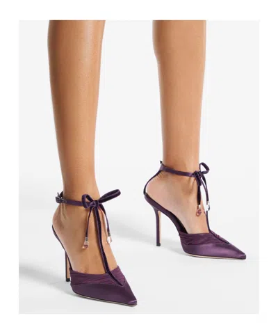 Jimmy Choo Afia Mesh 100 Satin And Ruched Tulle Sandal Sandals Violet In Purple