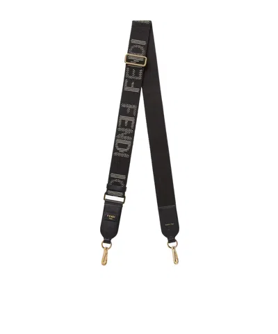 Fendi Black Denim-effect Ff Jacquard Shoulder Strap In Black