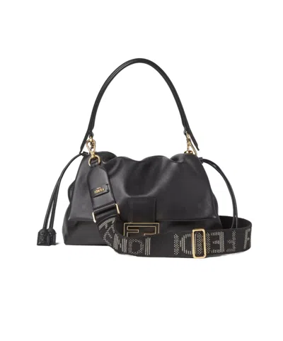 Fendi Black Denim-effect Ff Jacquard Shoulder Strap In Black