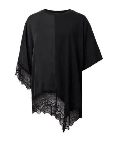 Allsaints Womens Black Lenny Round-neck Lace-embroidered Cotton T-shirt In Black