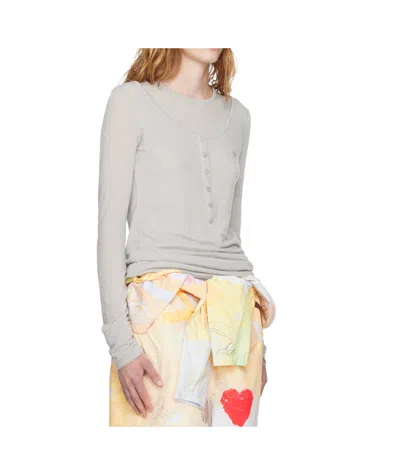 Open Yy Buttoned Layered T-shirt In Gray