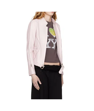 Open Yy Radius Leather Jacket In Pink