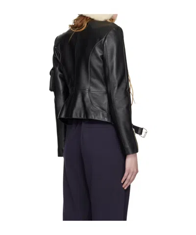 Open Yy Radius Motor Stand-up Collar Leather Jacket In Black