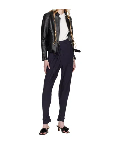 Open Yy Radius Motor Stand-up Collar Leather Jacket In Black