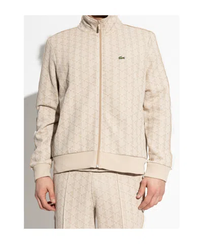 Lacoste Patterned Zip-up Sweatshirt In Brown
