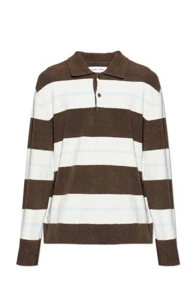 Samsoe & Samsoe Long-sleeved Striped Polo Shirt In Brown