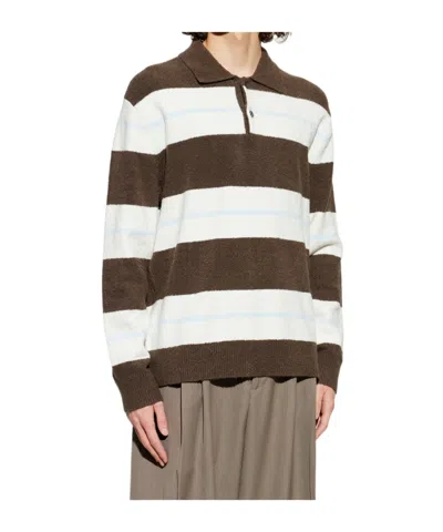 Samsoe & Samsoe Long-sleeved Striped Polo Shirt In Brown