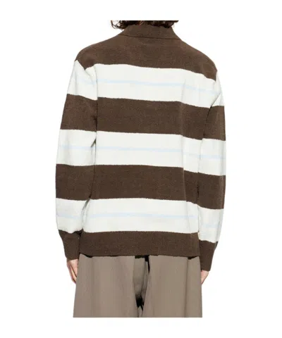 Samsoe & Samsoe Long-sleeved Striped Polo Shirt In Brown
