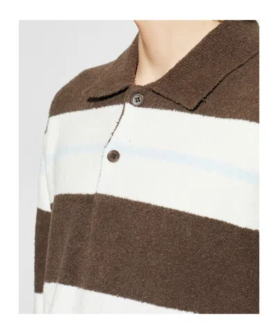 Samsoe & Samsoe Long-sleeved Striped Polo Shirt In Brown