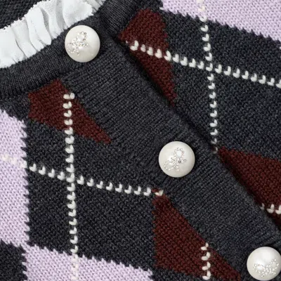 Self-portrait Argyle-pattern Cardigan In Gray