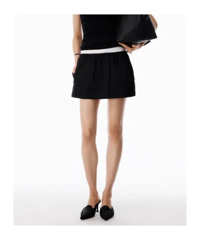 Alexander Wang Mid Rise Mini Logo Elastic Skirt In Black