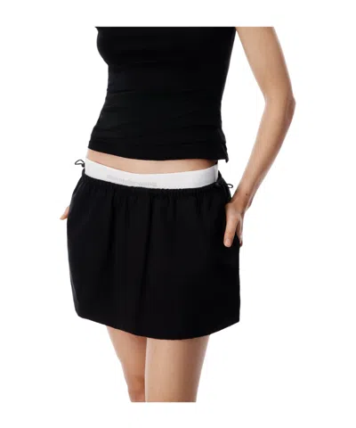 Alexander Wang Mid Rise Mini Logo Elastic Skirt In Black