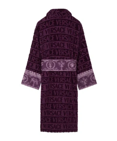 Versace Logo-print Belted Bathrobe In Black