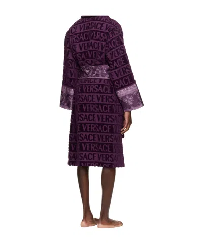 Versace Logo-print Belted Bathrobe In Black
