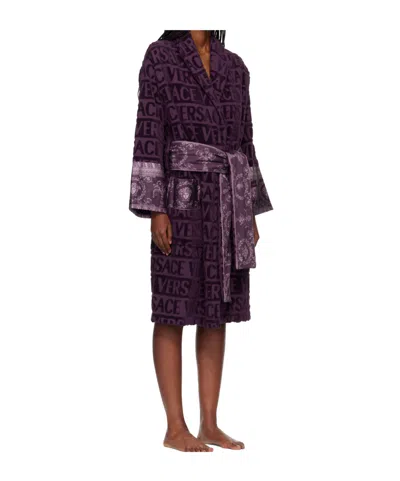 Versace Logo-print Belted Bathrobe In Black